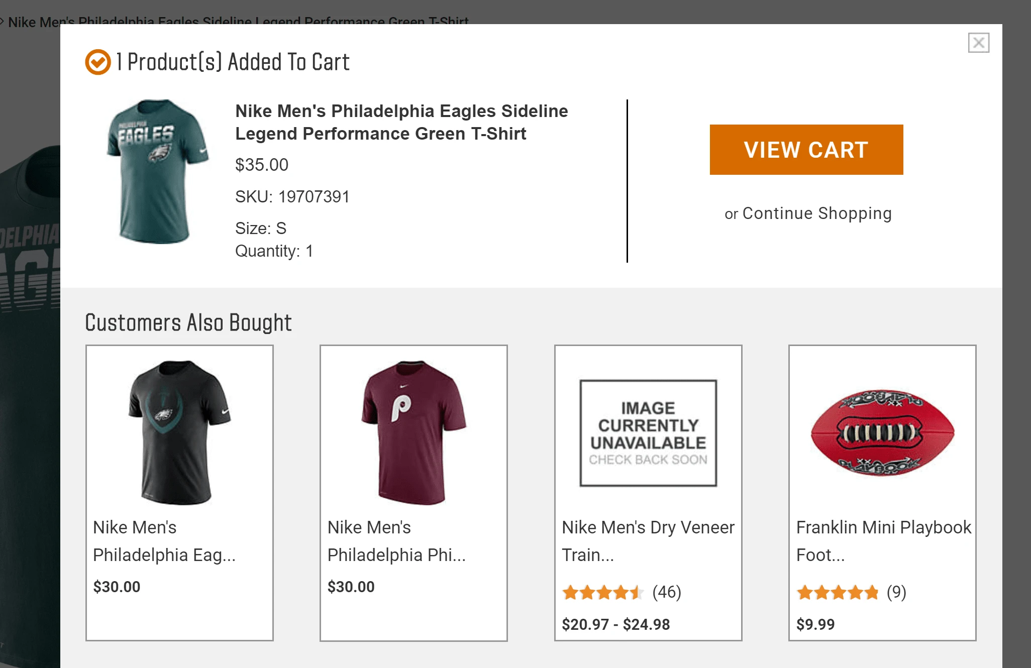 Dick's Sporting Goods screenshot showing upsells